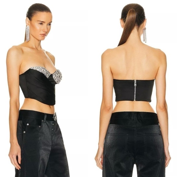 AREA NYC Embroidered Crystal Cup Draped Bustier Top Size 4 - Picture 6 of 8